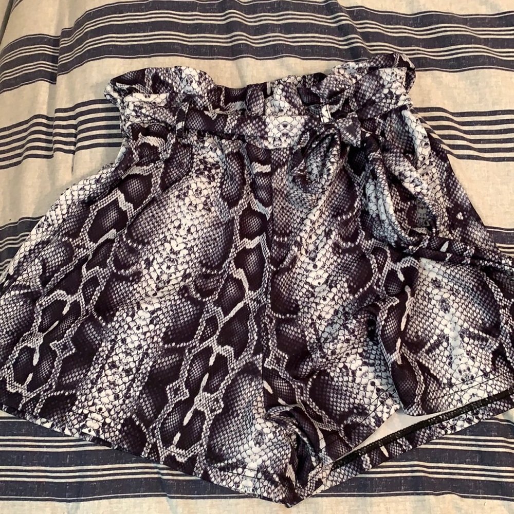 Snakeskin paper bag shorts